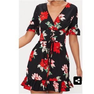 Black Corset Floral Swing Dress